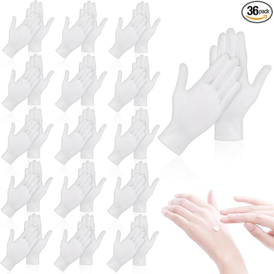 36 Pcs White Cotton Gloves for Dry Hands Sleeping, Men&Women Soft Sleep Gloves for Eczema and Moisturizing Overnight, Stretchable SPA Glove Costume for Coin Jewelry Inspection, Art handling, Halloween