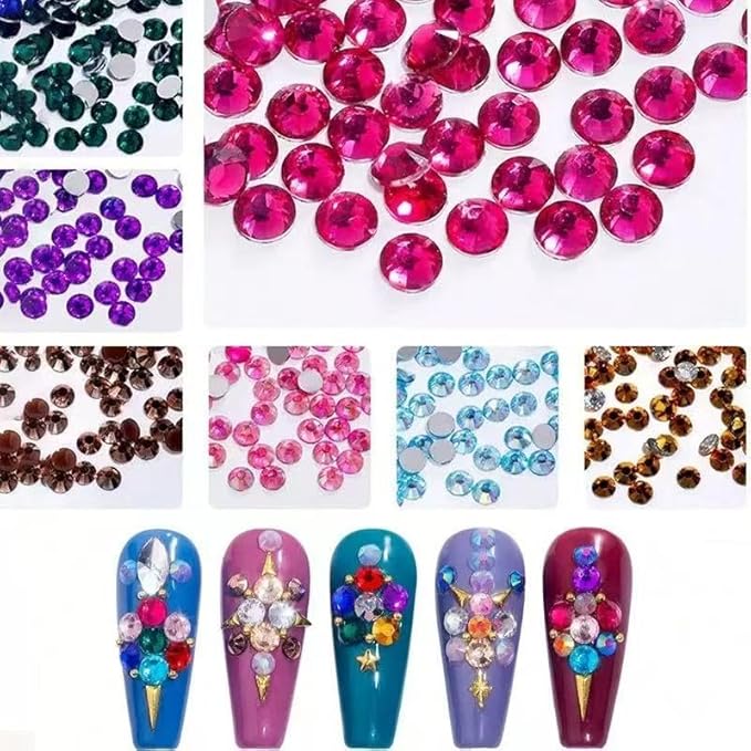 24Grid Nail Art Rhinestone Flatback Gems Crystals Diamond for Nail Decoration Round Rhinestones Kit with Pickup Pencil and Tweezer for DIY and Professional Nail Art
