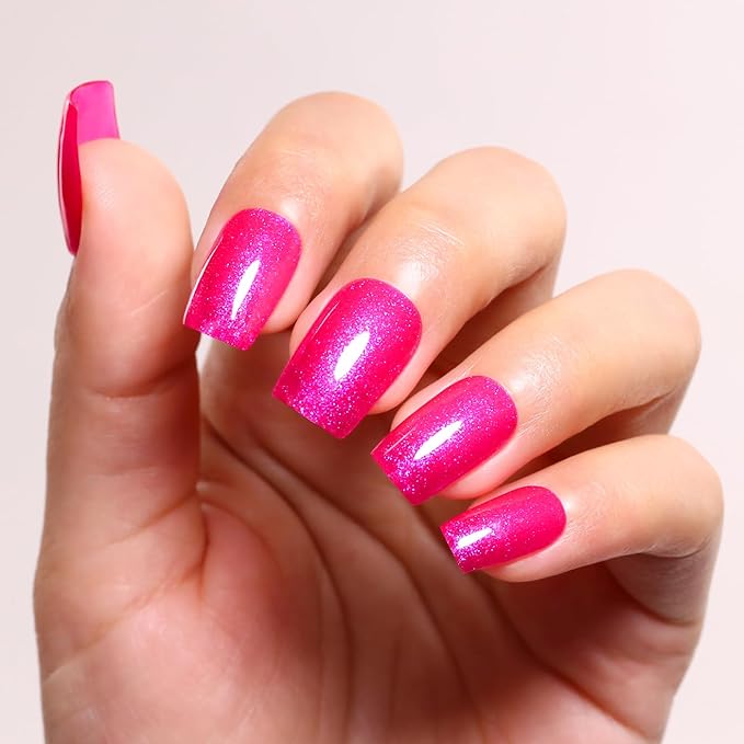 Imtiti Glitter Gel Nail Polish, 15ML Hot Pink Iridescent Glitter Gel Polish Soak Off LED UV Diamond Shimmer Sparkle Nail Gel Polish Fall Winter Manicure Gel Nail Polish Kit