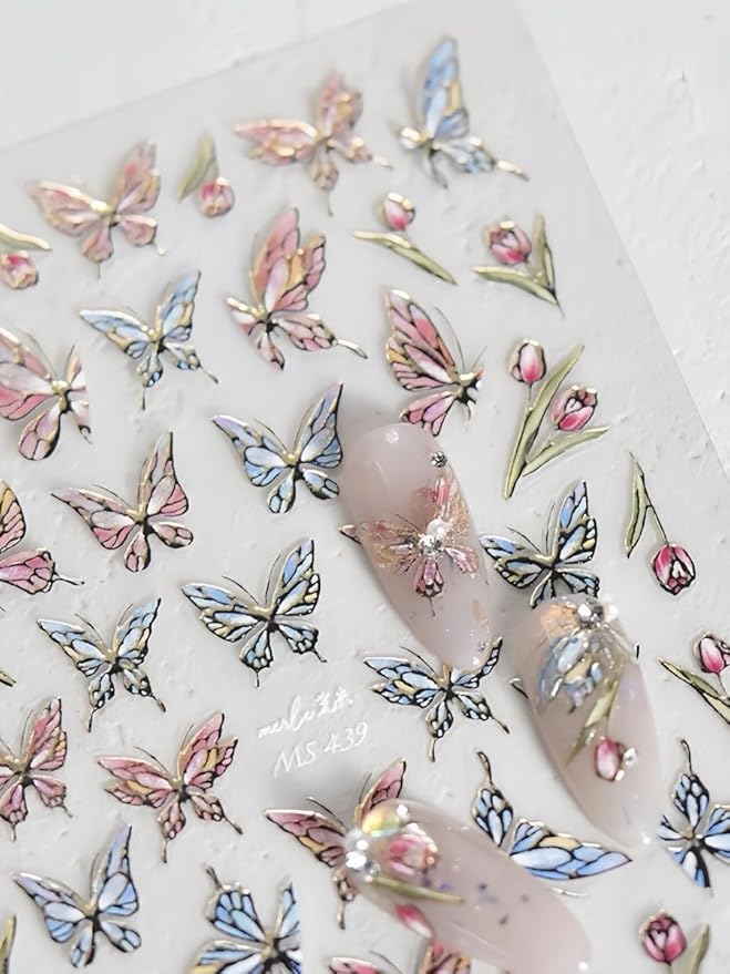 Tokyo Butterfly Nail Stickers 5D Embossed – Premium Salon-Quality Nail Charm Accessories, Easy Application & Self-Adhesive Golden Retro Decal for DIY Manicure, Nail Art, Press on, Home or Salon Use