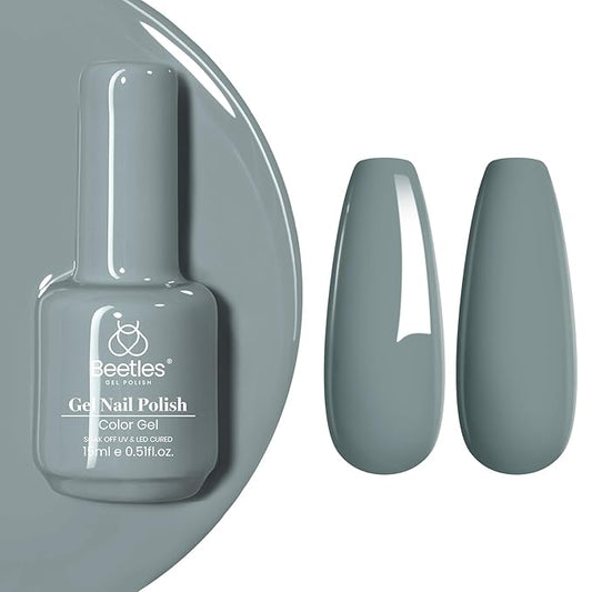 Beetles Grey Gel Nail Polish - Fall Elegance All Season Gel Polish Soak Off U V LED Nail Lamp DIY Home Salon Manicure Nail Art 0.51 Oz Gifts for Women