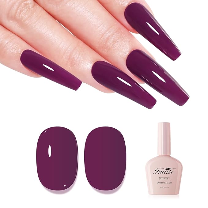 Imtiti Burgundy Gel Nail Polish, Burgundy Wine Gel Polish Autumn Winter Soak Off UV LED High Gloss Art Manicure Salon DIY Design 10ML
