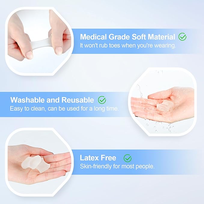 12 Pack Gel Toe Separators, Bunion Toe Spacers for Straightening Overlapping Toes, Hammertoe Corrector, Soft Silicone Bunion Pads for Women Men Toe Pain Relief (Clear)