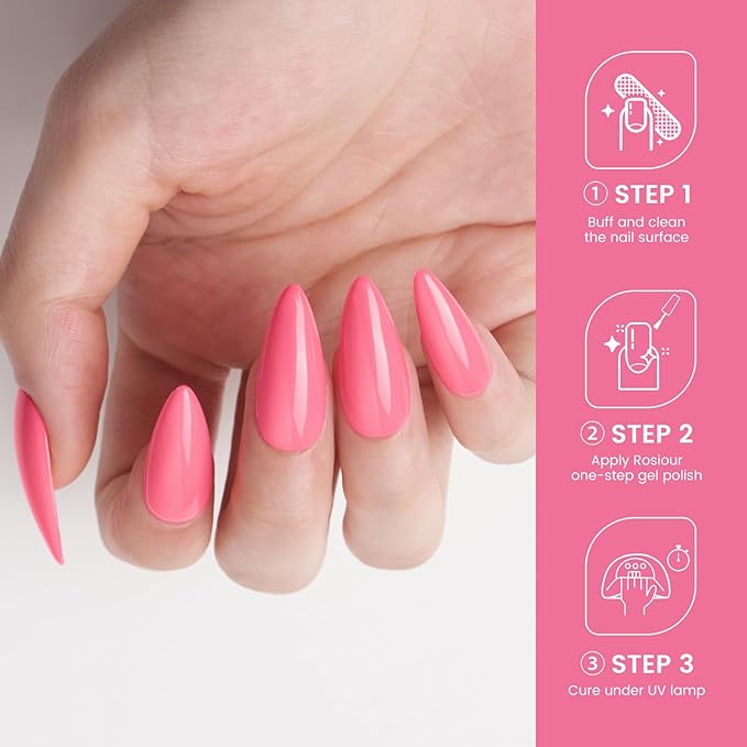 HEMA and TPO Free Pink Gel Nail Polish Spring Summer Colors, 18 ML One Step Gel Nail Polish 3-in-1 Bright Pink Gel Polish Pastel Colors for Women Gift, Soak Off U V Gel Nail Manicure Salon DIY