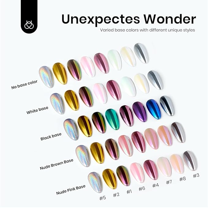Beetles Chrome Nail Powder Gold Silver Mirror Effect 8 Colors Holographic Aurora Iridescent Pearlescent Manicure Nail Art Decoration Glitter Cromer Nail Powder for Nails 1g/Jar Gift for Women