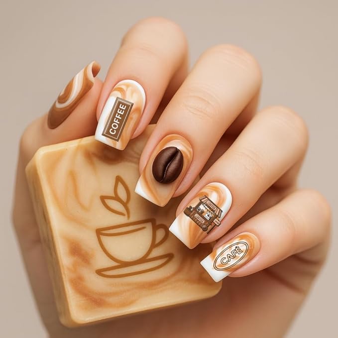 PH PandaHall 3pcs Coffee Theme Nail Stamping Plates Bakery Dessert Nail Art Stencils Coffee Beans Nails Stamper Stainless Steel Nails Image Plates for Women Manicures Salon Print Design Supplies