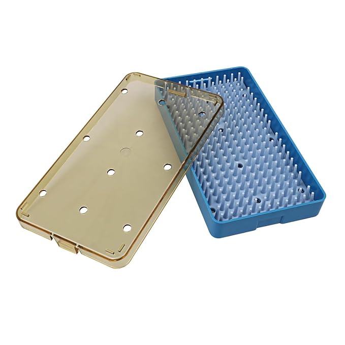 Dental Plastic Sterilization Tray Box Instrument Autoclavebale Detachable Stand Box Holder with Silicone Mat (Medium)