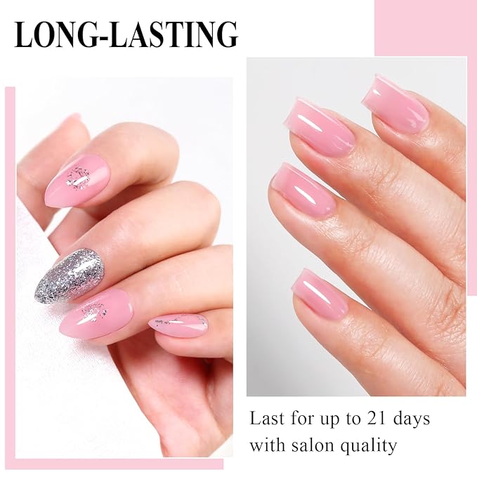 Imtiti Jelly Gel Nail Polish, Pink Sheer Jelly Gel Polish Spring Summer Translucent Art Manicure Salon DIY Design 10ML