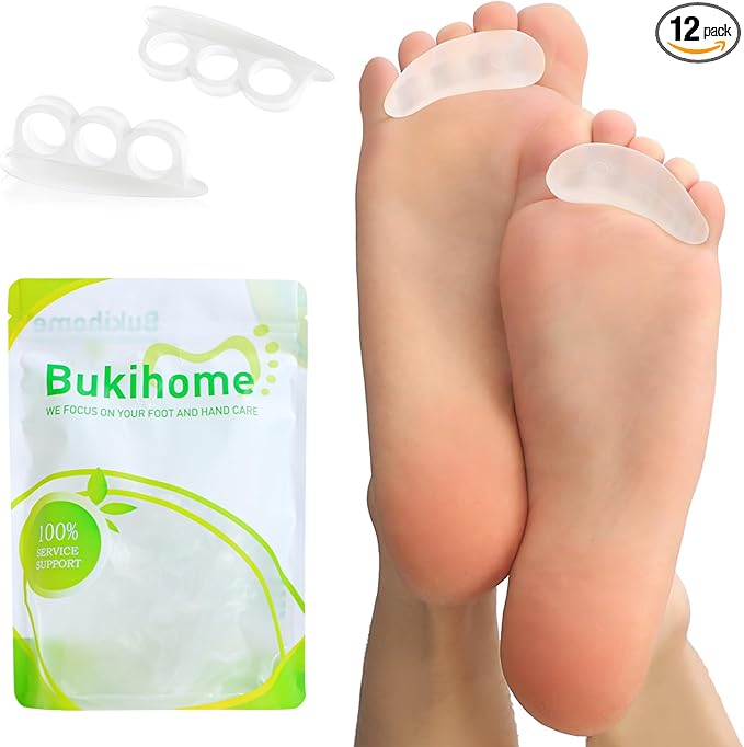 Bukihome Hammertoe Corrector Gel Toe Straighteners - 12 pcs Support Crest for Women & Men - Realign Bent, Crooked, Curled, Claw, Hammer Toes - Clear,Three Loop