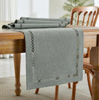 Rustic Burlap Table Runner, Machine Washable, Thick Textured Lattice Cutwork - Image 7