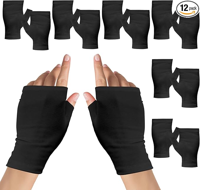 6 Pairs Cotton Gloves Eczema, Cotton Eczema Gloves for Women and Men, Touchscreen Fingerless Black Gloves for Art Handling, Fingerless Moisturizing Gloves for Dry Hands Overnight Skin Protect (Black)