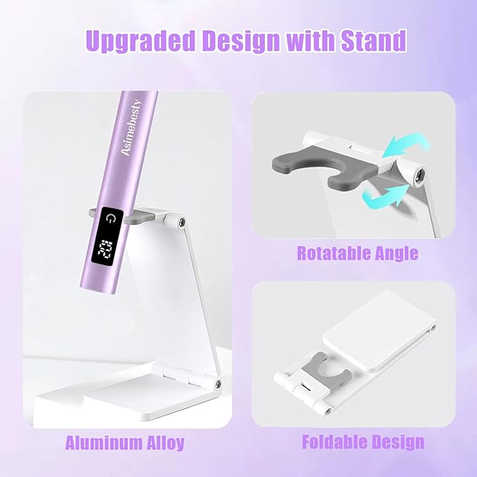 UV Light for Gel Nails, Mini UV Nail Lamp Hand held with Stand, Portable Small Nail Dryer Light for Gel Polish with 3 Timers, Rechargeable Cordless UV Light Nail for Fast Curing, Violet