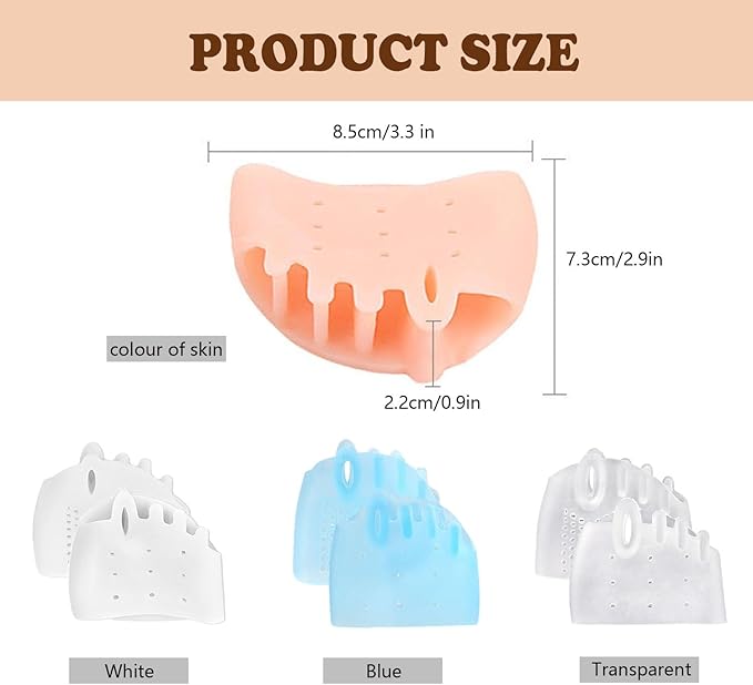 4 Pairs Silicone Toe Separators for Women & Men,Bunion Corrector Cushions,Metatarsal Pads,Soft&Breathable Gel Foot Cushions for Pain Relief,Realigns Crooked Toes, Great for Bunion,Hammer Toes