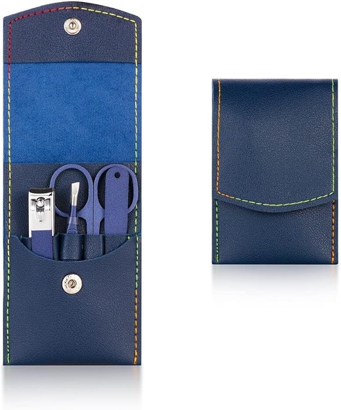 Multifunction Nail Clipper Set Pedicure Cutter Nail File Scissors Kit with Travel Case Stainless Steel Blue Manicure Set Tools (Color : 4pcs-Blue)