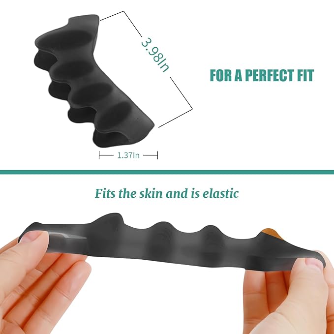 4 Pcs Silicone Toe Spacers – Yoga Toe Separators for Toe Straightening & Relaxation | Correct Overlapping Toes, Bunions, Hammer Toe | Toe Support toe separators for Women & Men (Black, 3.98)