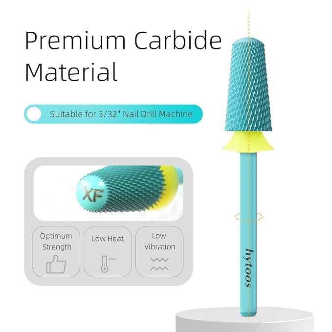 Safety Tapered Nail Drill Bits, Green Coated Tungsten Carbide Rounded Barrel Nail Bit for Soft Gel & Base Removal, Manicure Tools Pro Electric File Drill Accessories, XF