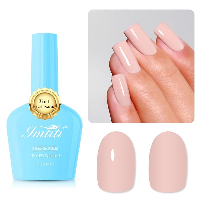 Imtiti Nude Gel Polish, Nude Neutral Gel Polish 3 in 1 One Step Gel Polish Kit, Soak Off LED U V Gel Polish Nail Art Starter Manicure Salon for Women Girls 0.3 Fl Oz