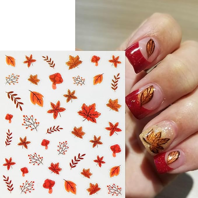 6 Sheets Fall Nail Stickers Maple Leaf Nail Art Stickers Decals Thanksgiving Pumpkins Maple Leaves Nail Design Nail Decals Autumn Nail Supplies for Women Holiday Acrylic Nail Decoration DIY
