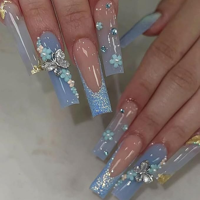 halloween nails Explosive 240 PCS Home DIY Nail Kit - Coffin False Nails, Press Ons, Fake Nails, Nail Tips, French Press On Nails - Transform Your Look Instantly(Long - Half Coffin)