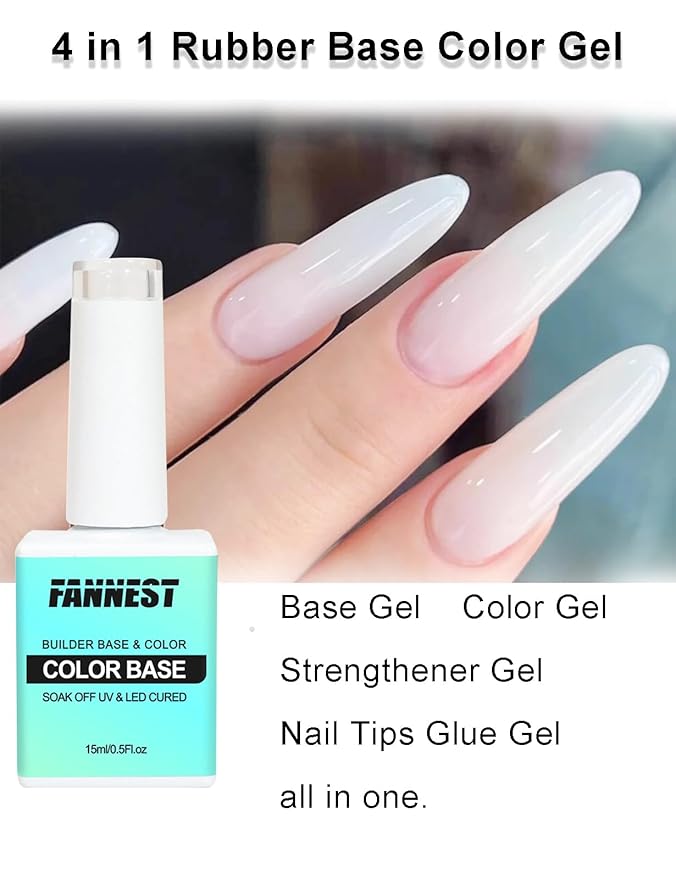 Milky White Gel Nail Polish, Hema Free Rubber Base Builder Gel, French Tips Base Colors Nails Strengthener Soak Off Gift for Womens (Milky White)