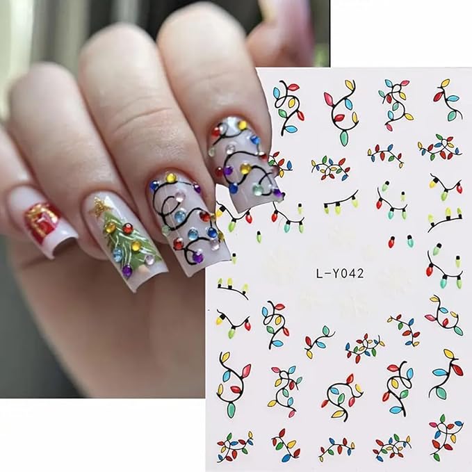 Christmas Nail Art Stickers Decals Glow in The Dark Colorful Light Christmas Nail Stickers 6PCS Gingerbread Man Snowflake Santa Claus Tree Self-Adhesive Luminous Xmas Nail Decals Supply for Women