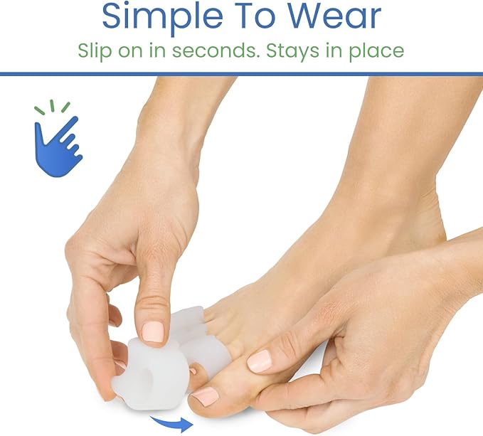 VIVEsole Toe Spreaders for Feet (8 Pack) - Silicone Spacers for Women & Men - Gel Separators for Bunions, Overlapping Toes, Pain Relief - Orthotic Dividers for Athletes, Alignment & Corrector