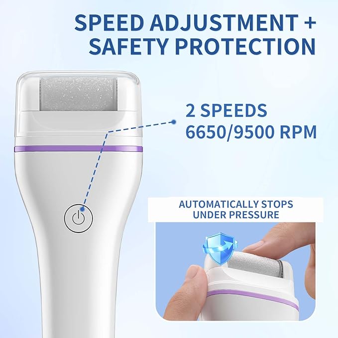 Rendoo Rechargeable Callus Remover for Feet - Cordless Foot Sander & Callus Grinder for Dry Cracked Heels, Electric Foot File with 3 Roller Heads for Smooth Feet, Battery Operated