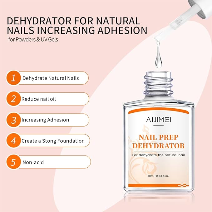 AIJIMEI Nail Dehydrator Professional Acid Free Natural Prep Dehydrate Acrylic Supplies Nail Prep Dehydrator For Acrylic And Gel Polish (18ml/0.63fl.oz)