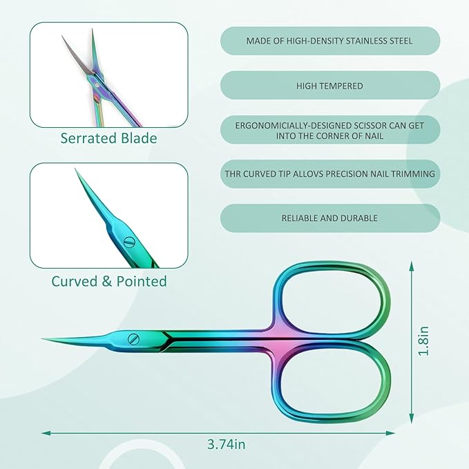 Nail Cuticle Scissors 2Pcs small scissors Stainless Steel Cuticle skin tag scissors Extra Fine Curved Color Manicure Scissors Nail Scissors Suitable for Eyebrows Eyelashes And Nail Trimming