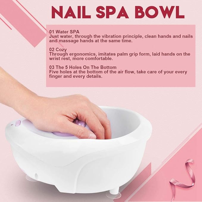 Electric Manicure Bowl with Vibration Large Water Reservoir Nail Soaking Bowl for Dead Skin Removal Nail Polish Remover Hand Massage Soak and Relaxation