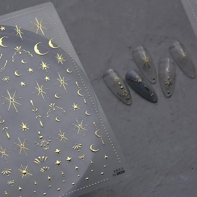Luxury Moon Star Nail Stickers - 3D Gold Nail Art Stickers Decals for Women & Girls DIY Manicure