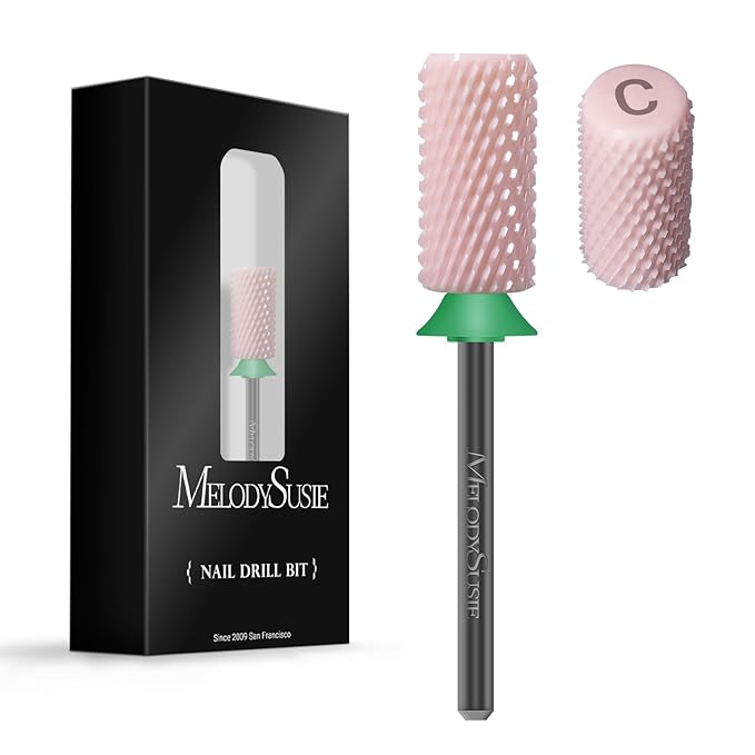 MelodySusie Ceramic Nail Drill Bits, 3/32'' Chamfer Flat Top Large Barrel Bits, Fast Remove Acrylic or Hard Gel, Nail Tool for Manicure Pedicure, Salon Home, Professional or Beginner, Pink, Coarse