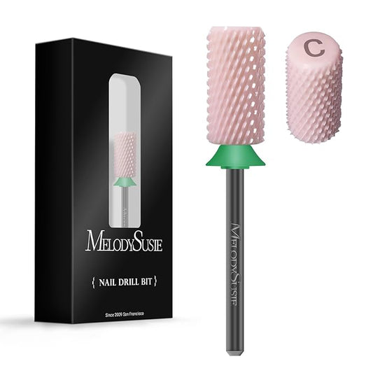 MelodySusie Ceramic Nail Drill Bits, 3/32'' Chamfer Flat Top Large Barrel Bits, Fast Remove Acrylic or Hard Gel, Nail Tool for Manicure Pedicure, Salon Home, Professional or Beginner, Pink, Coarse