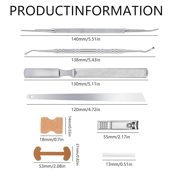Professional Ingrown Toenail Toolkit with Breathable Ingrown Toenail Strips, Curved Toenails Corrector Patch, Painless File and Lifter for Home Pedicure Care