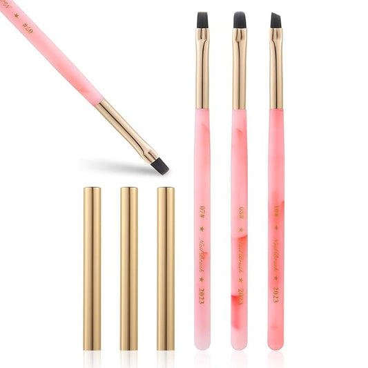 3PCS Nail Clean Up Brushes for OPI Nail Polish Remover, Brushes for Cleaning Polish Mistakes on the Cuticles, Acetone Resistant Nail Brushes for Nail Art and Designs（Jade Pink NEW）