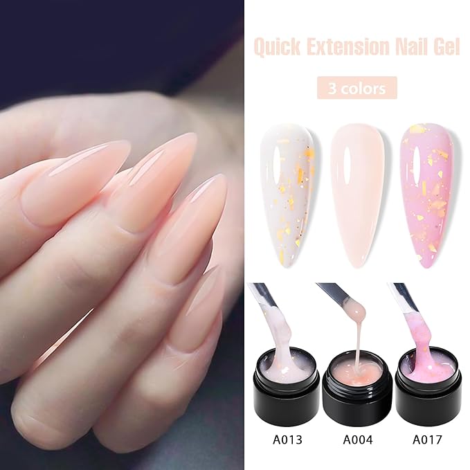 MEET ACROSS Poly Nail Gel 8Pcs Nail Extension Gel Set and Nail Extension Starter Kit for Beginners Nail Art DIY Home Gifts for Women (Pink + Gold Foil, 8pcs)