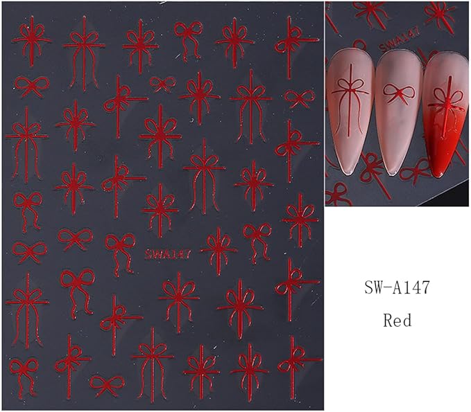 3 Sheets Christmas Nail Stickers for Nail Art WLGDLH 3D Self Adhesive Nail Art Stickers Multicolor Bow Nail Decals Bow Heart Nail Supplies for Women DIY Christmas Decorations