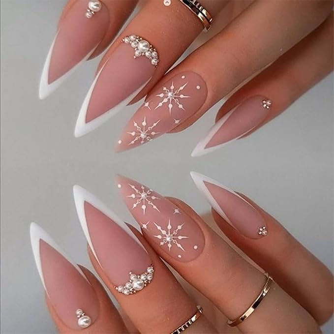 HNUIX Nail Art Charms - Metal Silver & Gold Beads, Flat Back Round Rhinestones, Small Nail Pearls, 3D Mixed Sizes Decorations for Nails