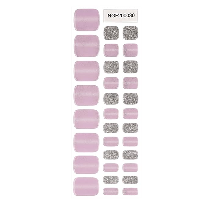 Semi Cured Gel Toenail Strips, 32 Petunia Purple Gel Toenail Stickers - Works with Any UV Lamps Pedicure Strips Full Nail Wraps with Nail File & Wood Stick