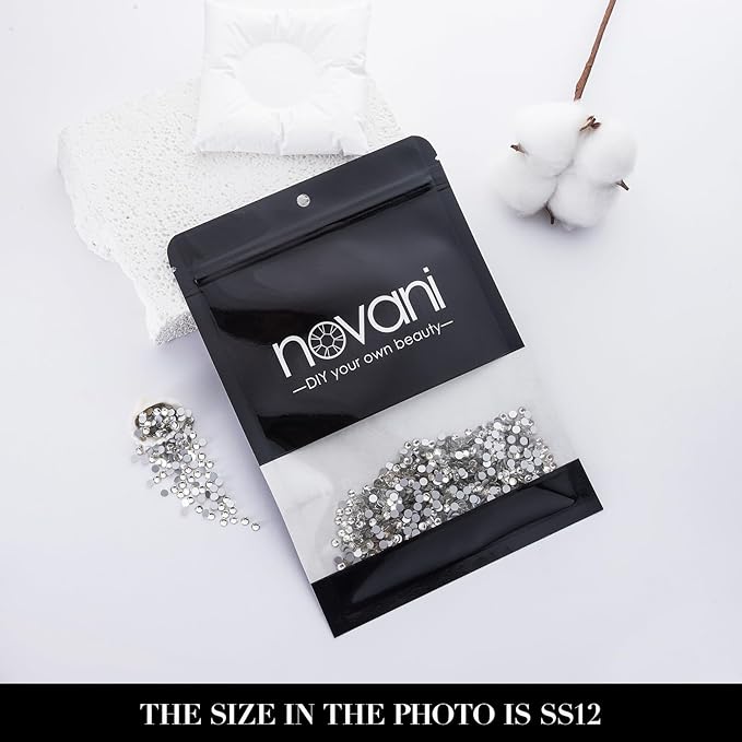 Novani 3000pcs Crystal Clear Rhinestones Flat Back Rhinestone Glass Diamonds Round Gems for Nail Art and Crafting Decorations,SS12,3.0-3.2mm