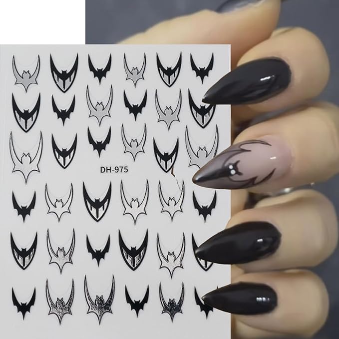 6pcs Bat Halloween Nail Stickers for Nail Art - French Tip Purple and Red Glitter Bat Nail Decals Laser Sparkle Halloween Bat French Design Gothic Punk Nail Accessories Charms Y2K Manicure Decoration