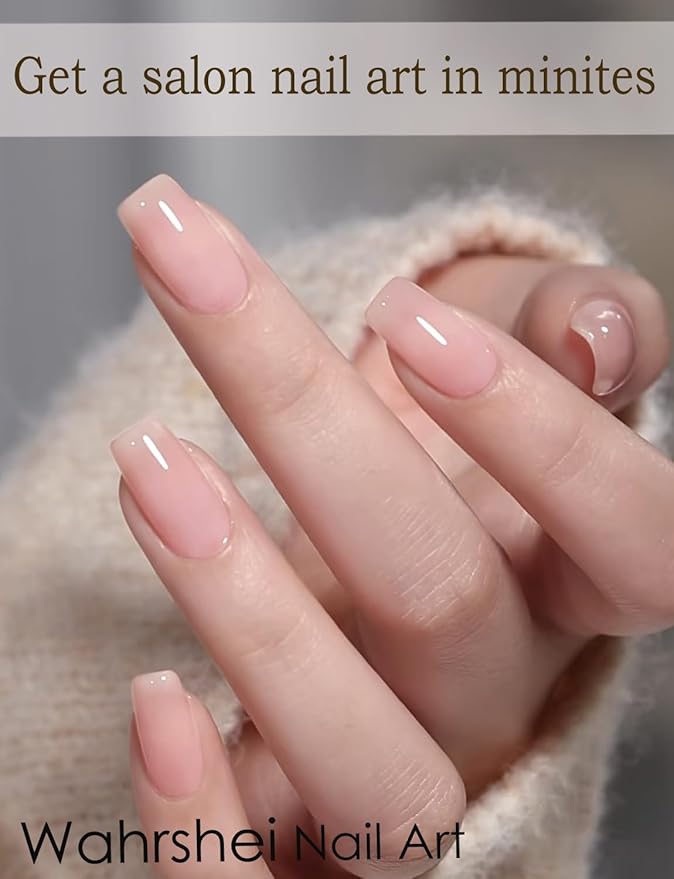 Semi Cured Gel Nail Strips, Natural Color, Jelly Nude, Easy to Use and Remove, 20pcs Gel Nails Sticker for Home Nails DIY