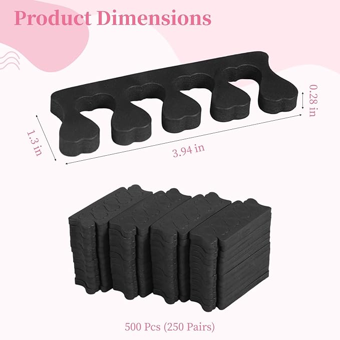 500 Pcs Toe Separators, 250 Pairs EVA Sponge Toe Spacers for Pedicure, Painting & Polishing Toe Spreaders, Soft Lightweight Finger Dividers, Pedicure Tools for Home, Salon, Office