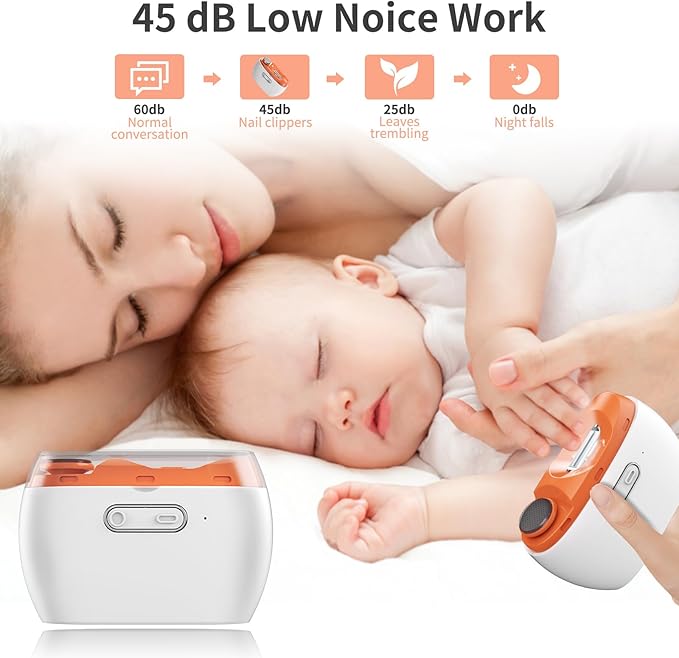 2025 Upgraded 3-in-1 Electric Nail Clipper & Polisher – Automatic Nail Trimmer with LED Light, 2-Speed, USB Rechargeable, Clip Storage, Safe for Baby & Seniors（Orange）