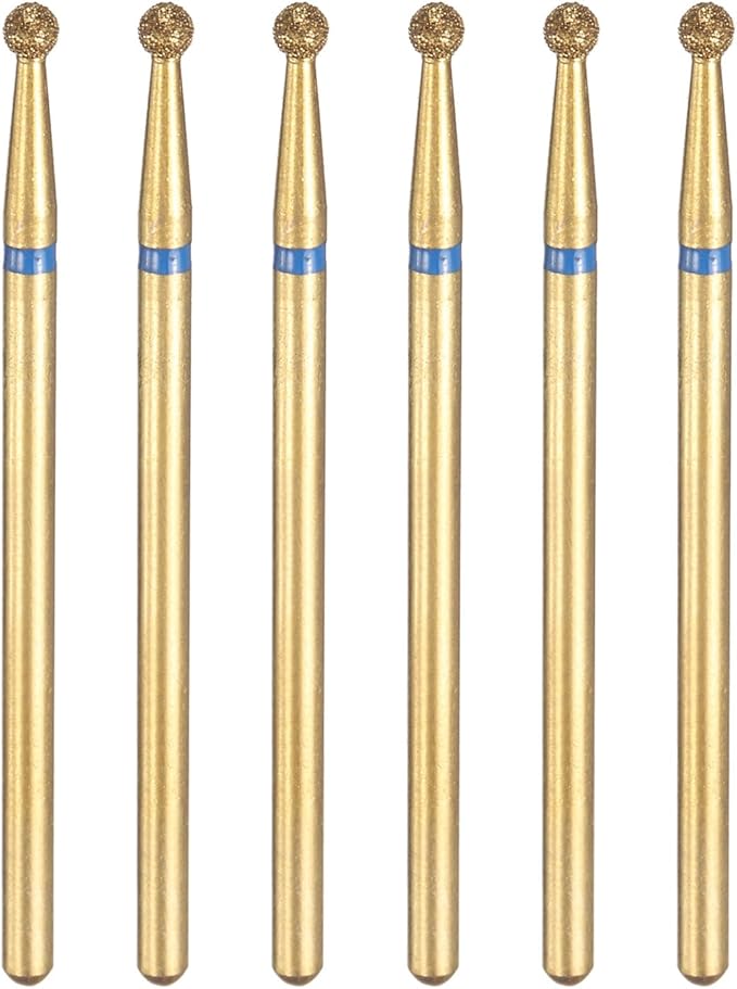 HARFINGTON 6pcs 120-140 Grits Diamond Grinding Bit 2.5mm Ball Head 2.35mm Shank 2.5mm Length Titanium Plated Stone Sanding Drill Bits Rotary Tool for Nails Grinding Polishing