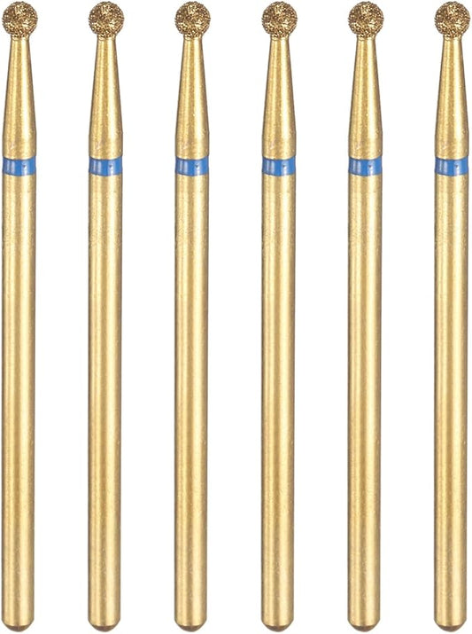 HARFINGTON 6pcs 120-140 Grits Diamond Grinding Bit 2.5mm Ball Head 2.35mm Shank 2.5mm Length Titanium Plated Stone Sanding Drill Bits Rotary Tool for Nails Grinding Polishing