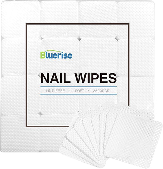BLUERISE Lint Free Nail Wipes White 2500pcs Nail Polish Remover Pads Soft Absorbable Eyelash Extension Glue Cleaning Wipes