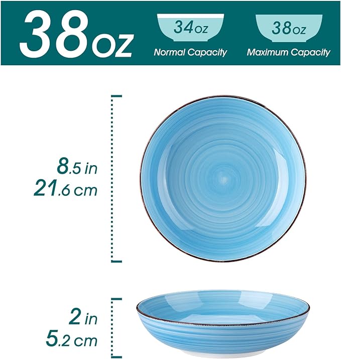 vancasso Bonita 38 oz Ceramic Pasta Bowls Set of 6, Microwave & Dishwasher Safe - Image 2