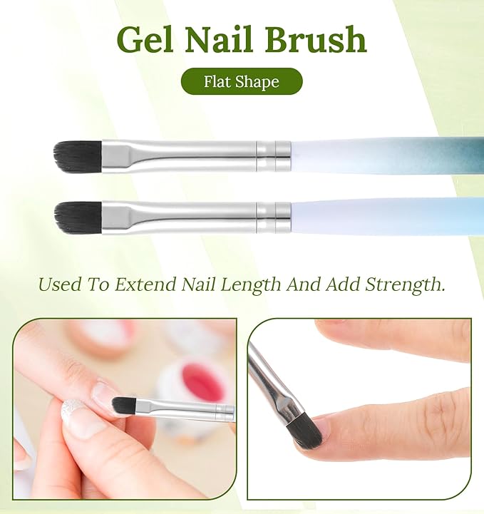 Nail Clean Up Brush, 4Pcs Flat/Oval Nail Polish Remover Brush for Cleaning Mistakes on Cuticles, Builder Gel, DIY Art, Green