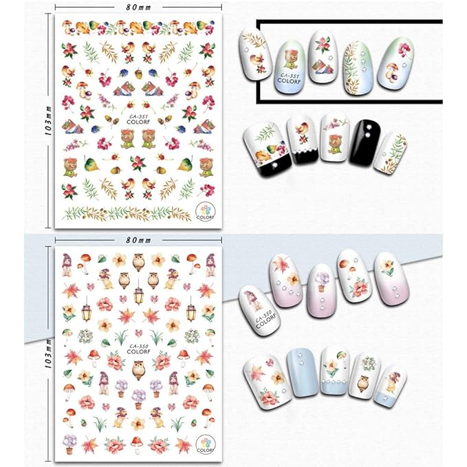 Kalolary Autumn Fall Nail Art Stickers Decals Maple Leaves Decals 3D Nail Stickers Harvest Pumpkin Maple Leaves Sunflower Squirrel for Women Girls Kids DIY Nail Design-12 Sheets